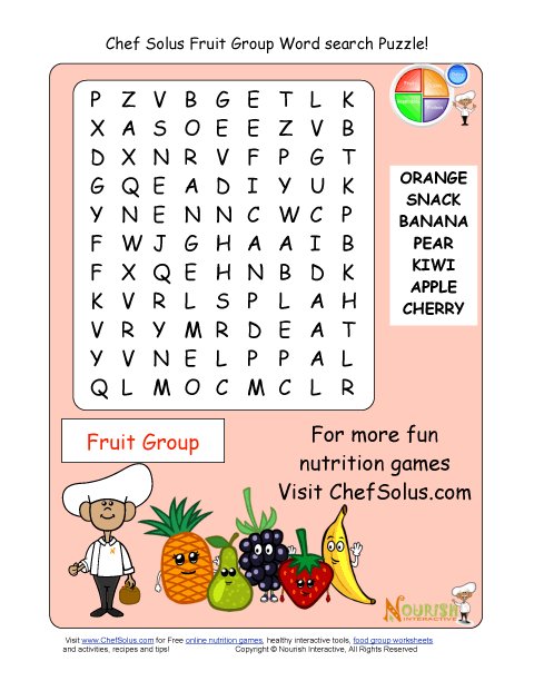 Printable - Word Search Puzzle - Fruit Group