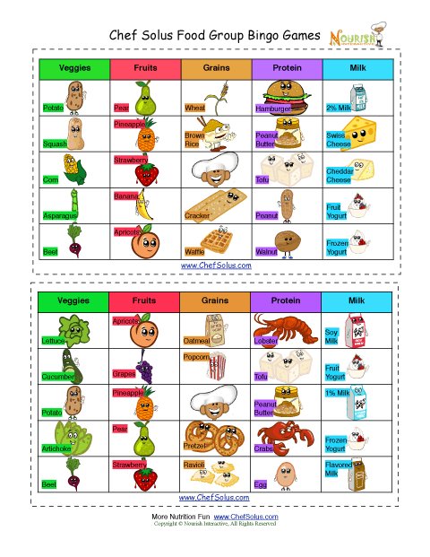 Bingo Food Groups Cards For Kids Five