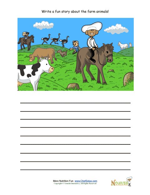 Creative writing activity for elementary school children - Riding horses at  the farm