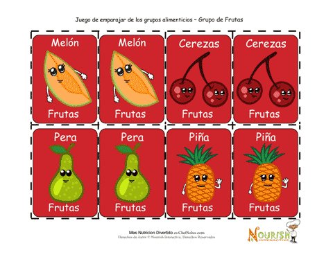 Juego de Cartas Para Niños de Emparejar Frutas – Imprimible Para Niños