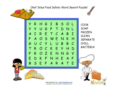 Food Safety Word Search Puzzle For Kids - 7 Words