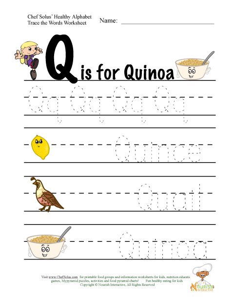 Fitness and Nutrition Alphabet Words Using Letter Q