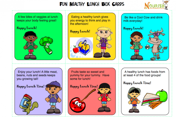 healthy eating school nutrition lunch box kids note cards