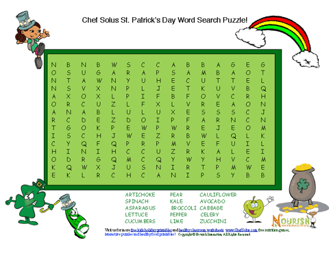 Nutrition word search for St Patricks day