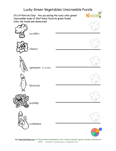 St Patrick's nutrition fun worksheets for kids