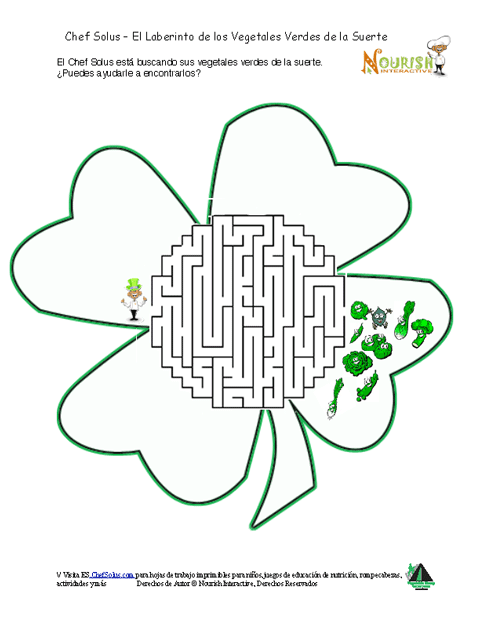 St Patrick's Day lucky green vegetables maze puzzle for kids